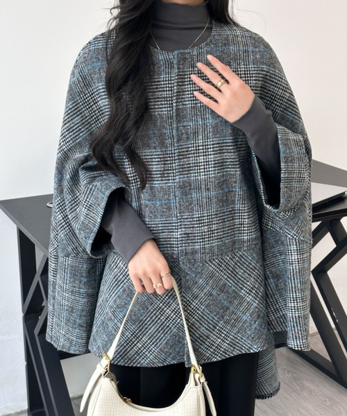 ECLIN（エクラン） ポンチョ ビックシルエットチェック柄ドルマン