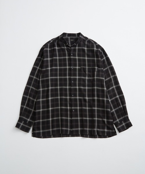WILD LIFE TAILOR バンドカラーシャツ チェック ネイビー 茶 ワイルド