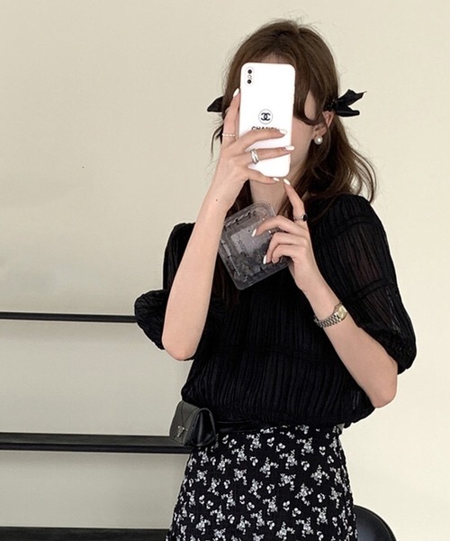 leune（ルネ） tシャツ パフスリーブシャーリングシアートップス