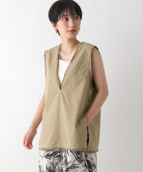ドレステリア 24SS リネンブレンド ヘリンボーン ジレ ベスト ベージュ B.C STOCK ベスト ジレ 「追加」フレンチリネンジレ レディース