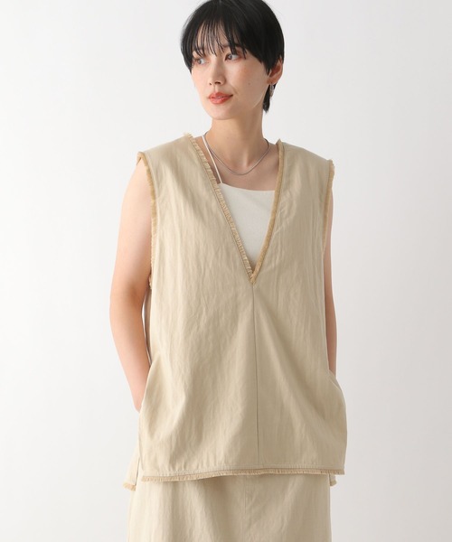 ドレステリア 24SS リネンブレンド ヘリンボーン ジレ ベスト ベージュ DRESSTERIOR（ドレステリア）の「◇【eclat8月号/BAILA（ベスト