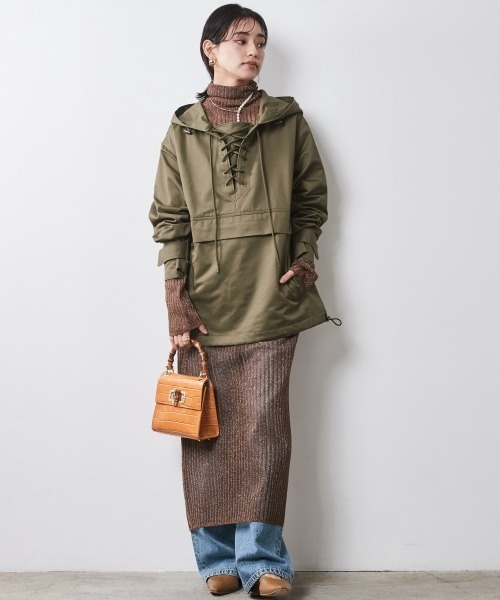パーカー レースアップアノラックパーカー 「大きいサイズ有」シックスタイル　 レディース CHIC STYLE パーカー レースアップアノラックパーカー 「大きい