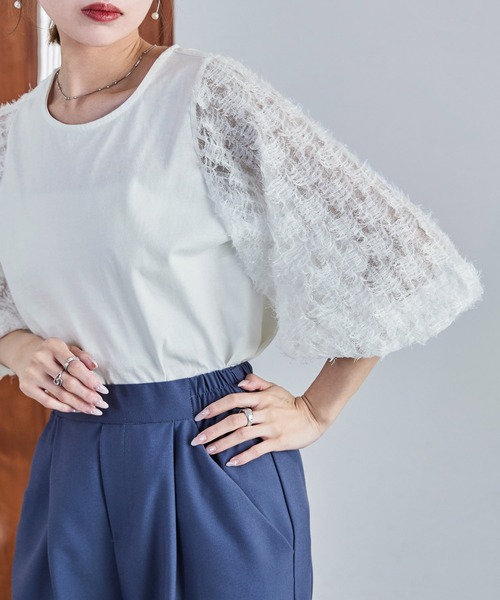 Fashion Letter tシャツ フリンジチュールプルオーバー トップス