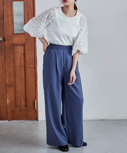 tシャツ トリコットシフォン シースルードッキングプルオーバー レディース Fashion Letter tシャツ フリンジチュールプルオーバー トップス