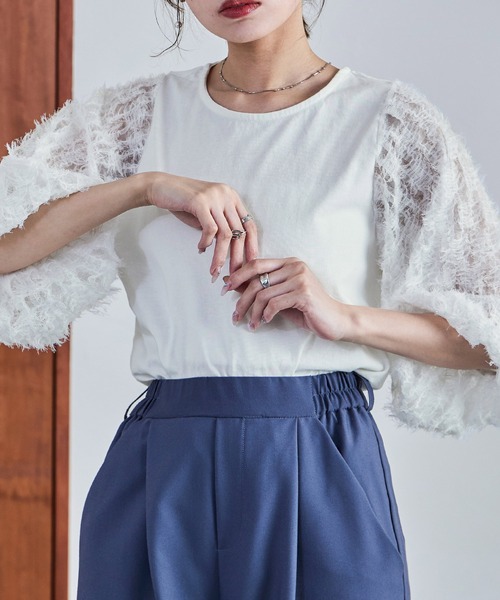 Fashion Letter tシャツ フリンジチュールプルオーバー トップス