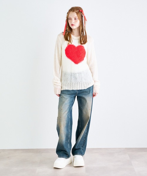ニット セーター LOVEモヘヤニットプルオーバー レディース ニット セーター LOVEモヘヤニットプルオーバー レディース