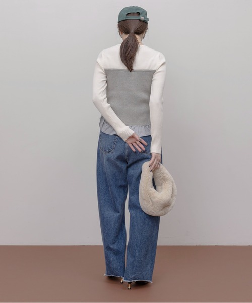 ニット セーター フリルヘムビスチェラインリブニット レディース Eimee Law ニット セーター フリルヘムビスチェラインリブニット