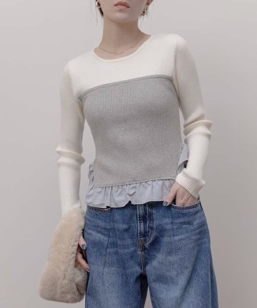 Eimee Law ニット セーター フリルヘムビスチェラインリブニット