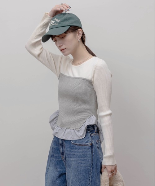 ニット セーター フリルヘムビスチェラインリブニット レディース Eimee Law ニット セーター フリルヘムビスチェラインリブニット