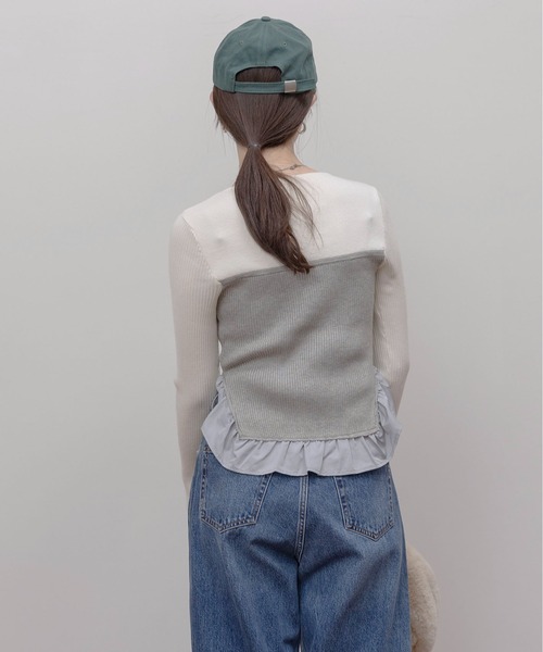 ニット セーター フリルヘムビスチェラインリブニット レディース Eimee Law ニット セーター フリルヘムビスチェラインリブニット