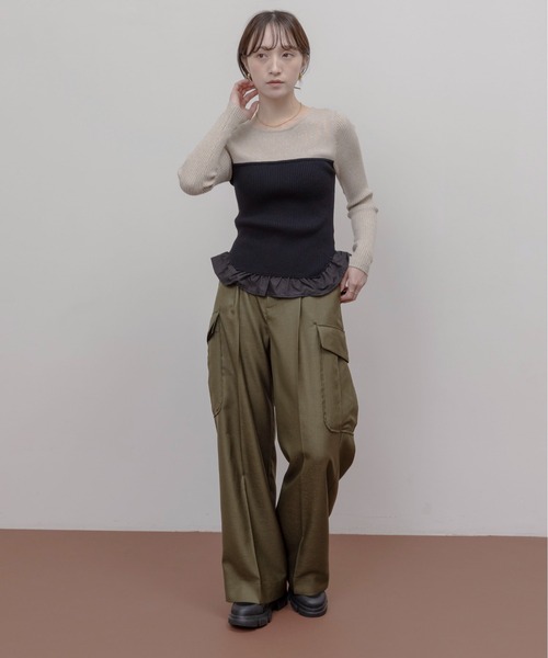 ニット セーター フリルヘムビスチェラインリブニット レディース Eimee Law ニット セーター フリルヘムビスチェラインリブニット