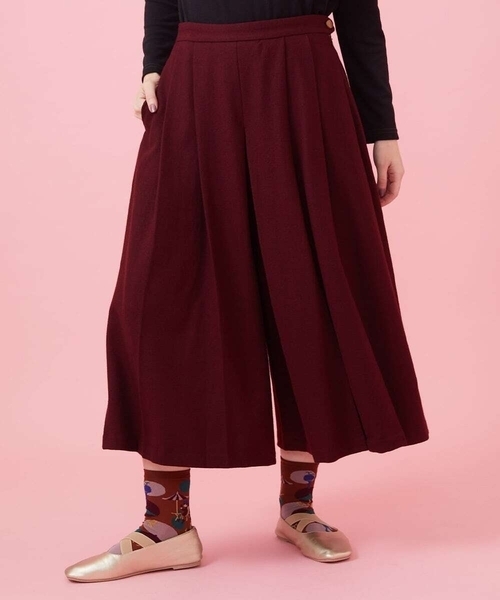 パンツ 圧縮天竺 プリーツワイドパンツ レディース
