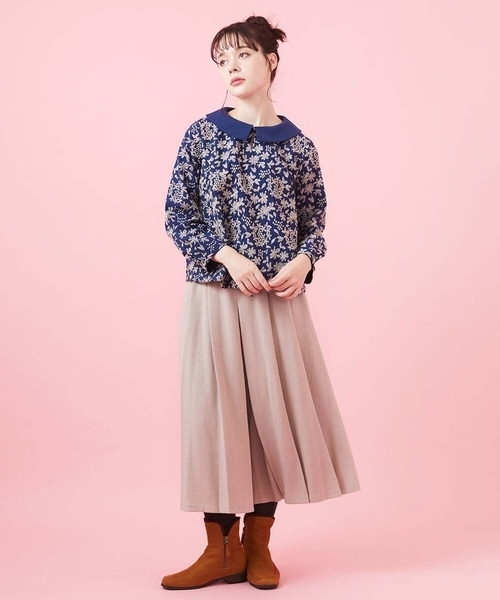 Jocomomola（ホコモモラ） パンツ 圧縮天竺 プリーツワイドパンツ