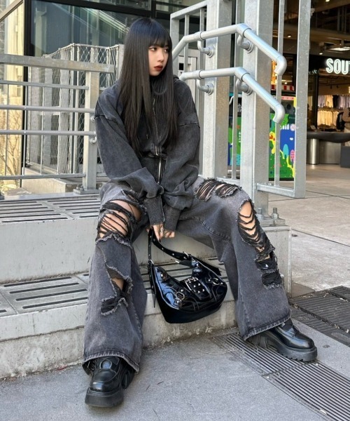 韓国 ストリート ダメージ クラッシュ デニム 10269 KsG ジーンズ デニム デニムパンツ クラッシュダメージ
