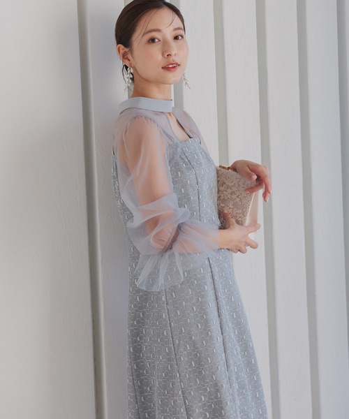 haremode ドレス チュールボレロ幾何学レース オケージョンドレス