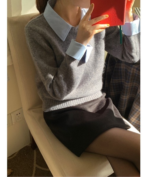 【試着のみ美品】ベージュ 襟付き セーター レディース Chico ニット セーター 「セットアップ対応」刺繍入り襟付き