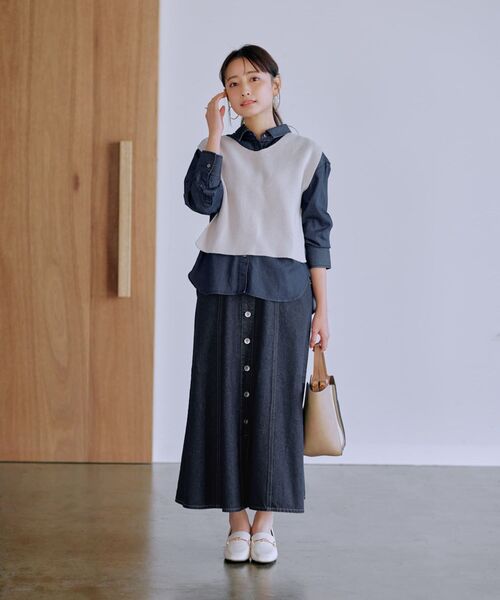 ブラウス シャツ バックタックデニムシャツ 「低身長・小柄女性