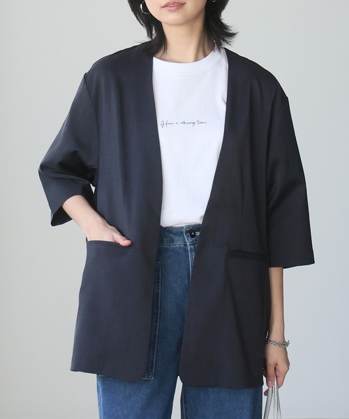 itto ジャケット ノーカラージャケット 「涼しげリネン風
