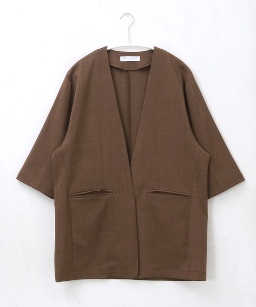 専用出品✩.*˚タグ付未使用◆後ろフリル羽織 リネンジャケット ノーカラー リネンライクノーカラージャケット ジャケット ノーカラー[品番