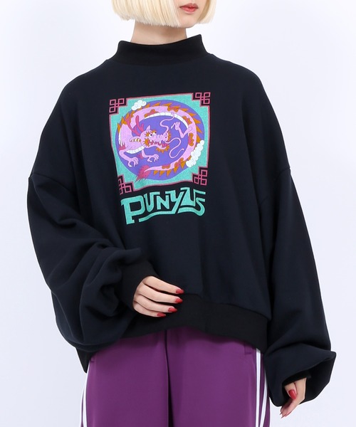 「PUNYUS」 スウェットカットソー 3 ブラック レディース