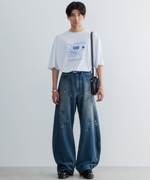 新品 SINSS バギーシルエットカーブデニム ジーンズ S ブルーペイント SINSS ジーンズ Baggy silhouette curve denim / バギー