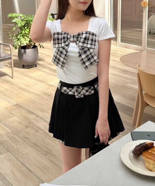  PARTY チェックリボンカットトップス ネイビー ROYAL PARTY tシャツ チェックリボンカットトップス レディース