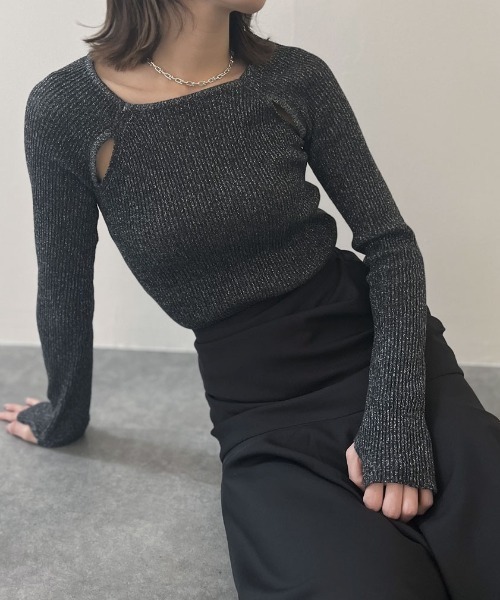 「Reurie'」 長袖ニット FREE ネイビー レディース_画像9