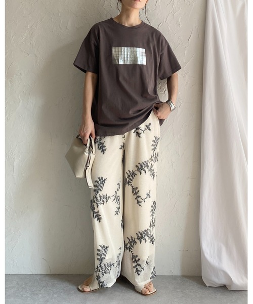 She's Closet パンツ 花柄ボタニカル刺繍メッシュシアーワイド