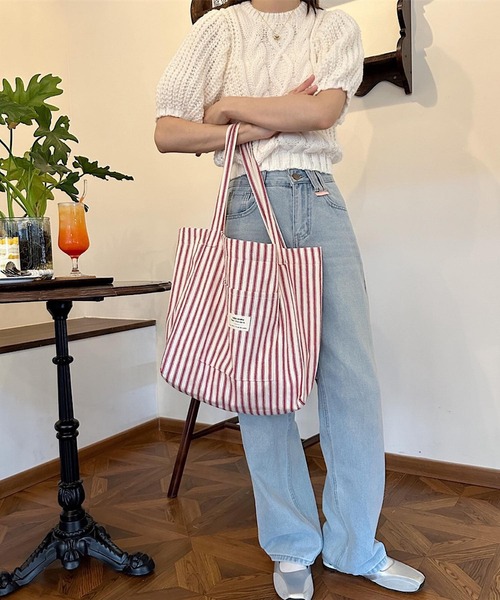 VIBGYOR トートバッグ Mignonjour/大容量ストライプトートバッグ M2736