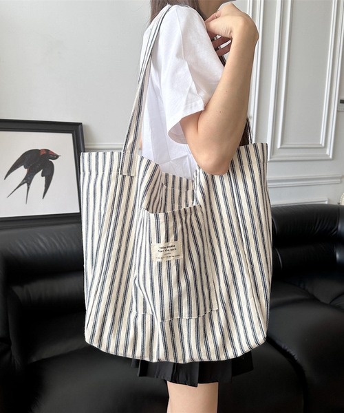 VIBGYOR トートバッグ Mignonjour/大容量ストライプトートバッグ M2736