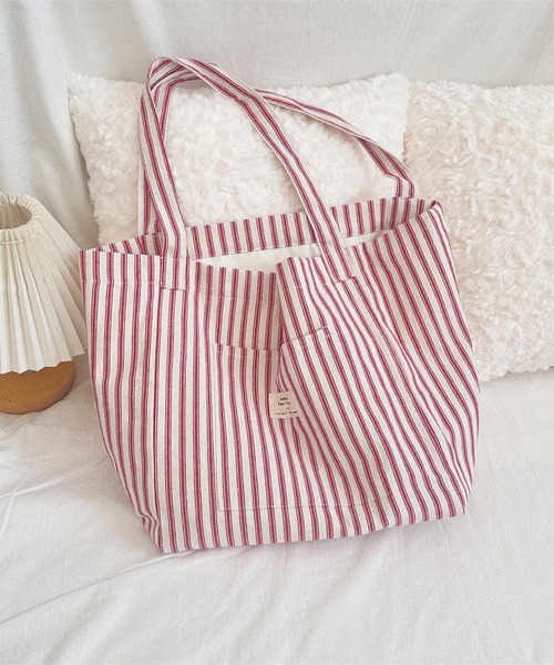 VIBGYOR トートバッグ Mignonjour/大容量ストライプトートバッグ M2736