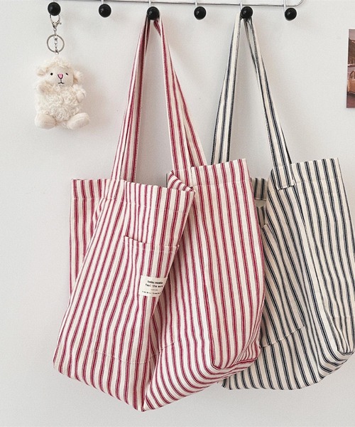 VIBGYOR トートバッグ Mignonjour/大容量ストライプトートバッグ M2736