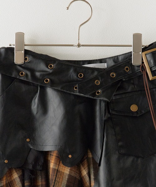 Chick スカート Leather layered check skirt / レザーレイヤード