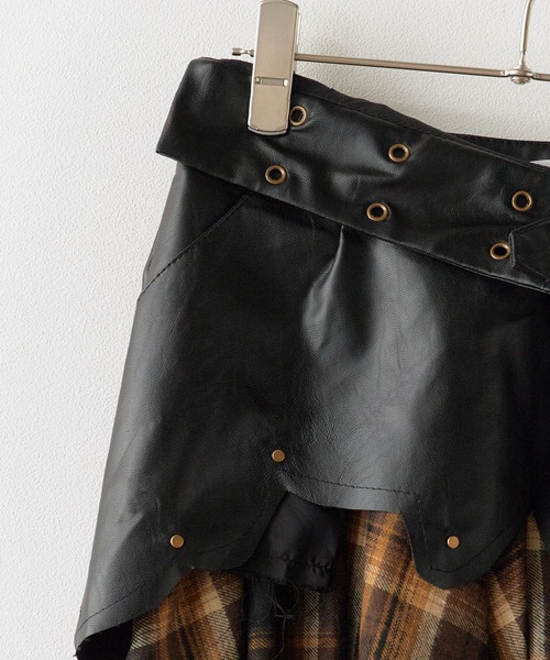 Chick スカート Leather layered check skirt / レザーレイヤード