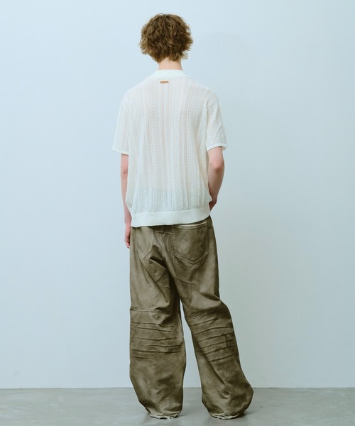 CAMPHOR WOOD シャツ 半袖 rayon openwork skipper knit shirt