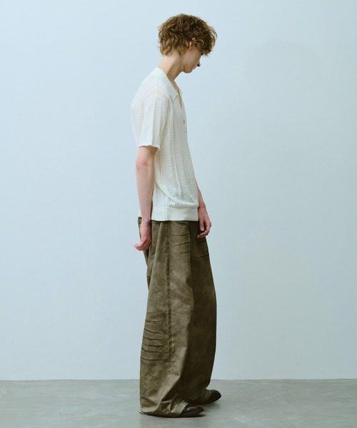CAMPHOR WOOD シャツ 半袖 rayon openwork skipper knit shirt