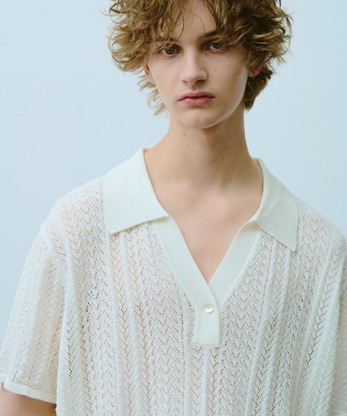 CAMPHOR WOOD シャツ 半袖 rayon openwork skipper knit shirt