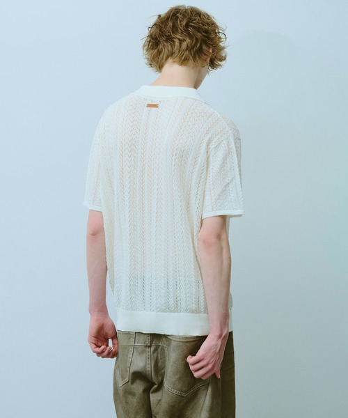 CAMPHOR WOOD シャツ 半袖 rayon openwork skipper knit shirt