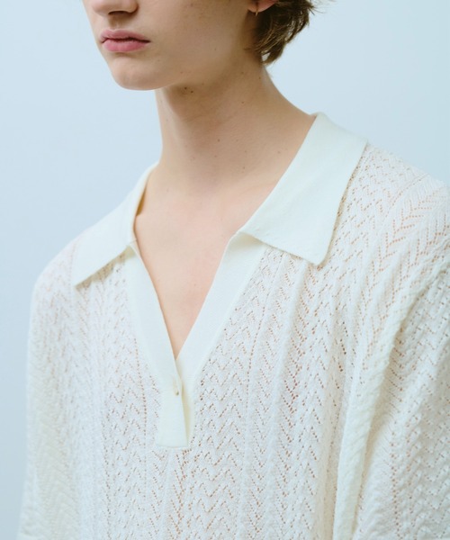 CAMPHOR WOOD シャツ 半袖 rayon openwork skipper knit shirt