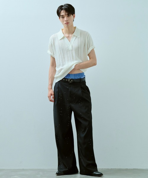 CAMPHOR WOOD シャツ 半袖 rayon openwork skipper knit shirt
