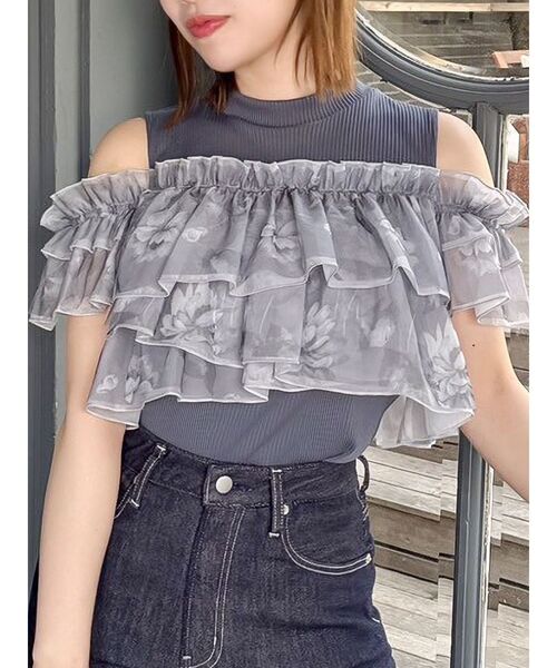 tシャツ 2WAYスリーブコンパクトフリルトップス レディース dazzlin tシャツ 2WAYスリーブコンパクトフリルトップス