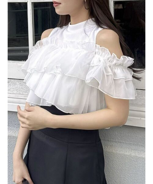 tシャツ 2WAYスリーブコンパクトフリルトップス レディース