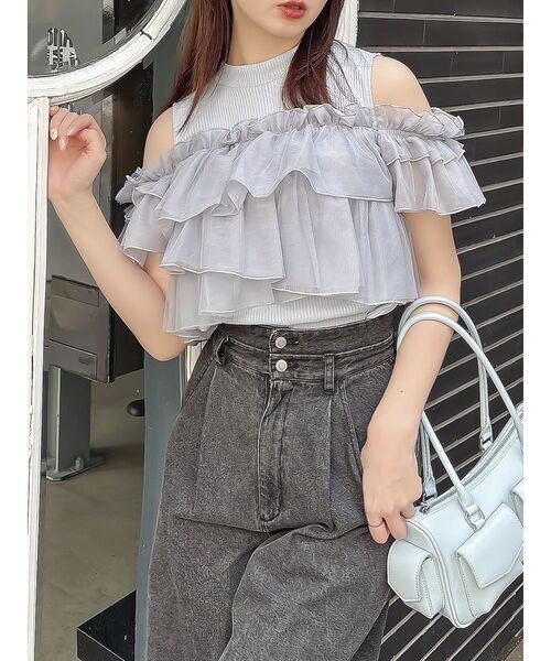 dazzlin 新作 2WAYスリーブコンパクトフリルトップス　フリーサイズ ダズリン dazzlin 2WAYスリーブコンパクトフリルトップス