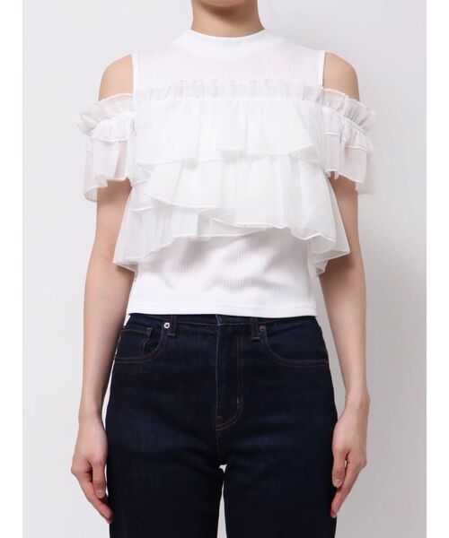 tシャツ 2WAYスリーブコンパクトフリルトップス レディース dazzlin tシャツ 2WAYスリーブコンパクトフリルトップス
