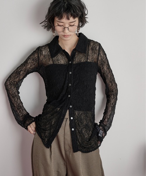 THE Yon tシャツ ストレッチレースポロカーディガン レディース