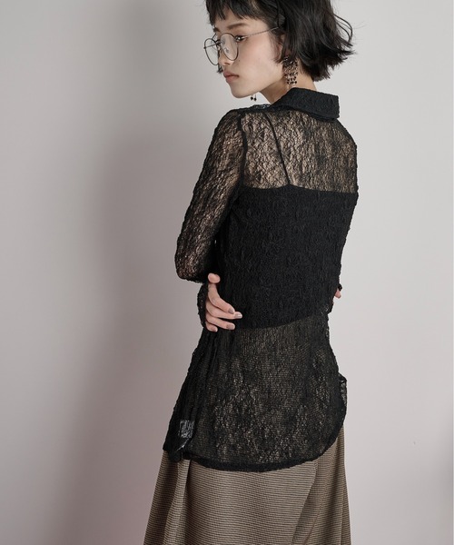 THE Yon tシャツ ストレッチレースポロカーディガン レディース