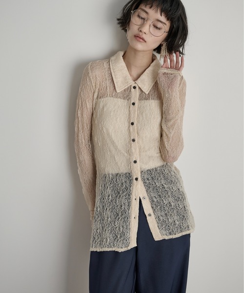 THE Yon tシャツ ストレッチレースポロカーディガン レディース