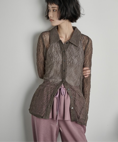 THE Yon tシャツ ストレッチレースポロカーディガン レディース