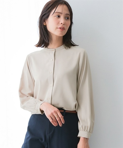 7days Life Styling ブラウス シャツ ストレッチパウダーサテンバンド