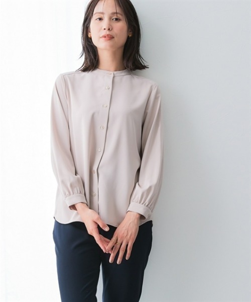 7days Life Styling ブラウス シャツ ストレッチパウダーサテンバンド
